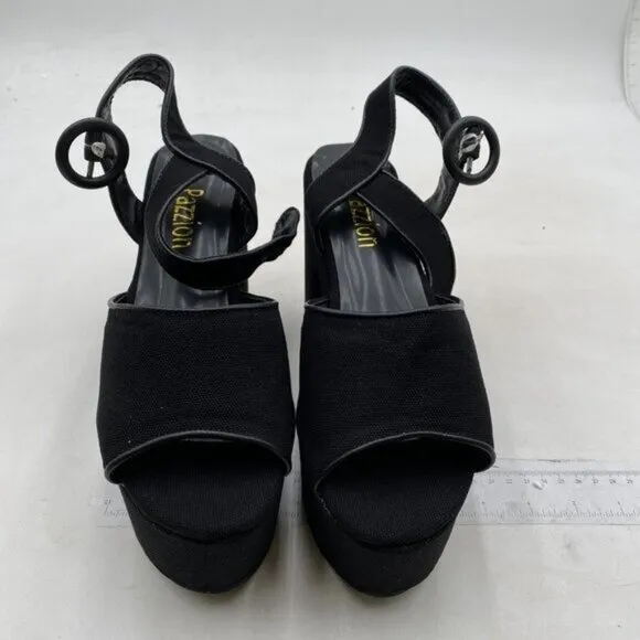 Pazzion Black Velvet Chunky High Heel Platform Open Toe Ankle Strap Sandals