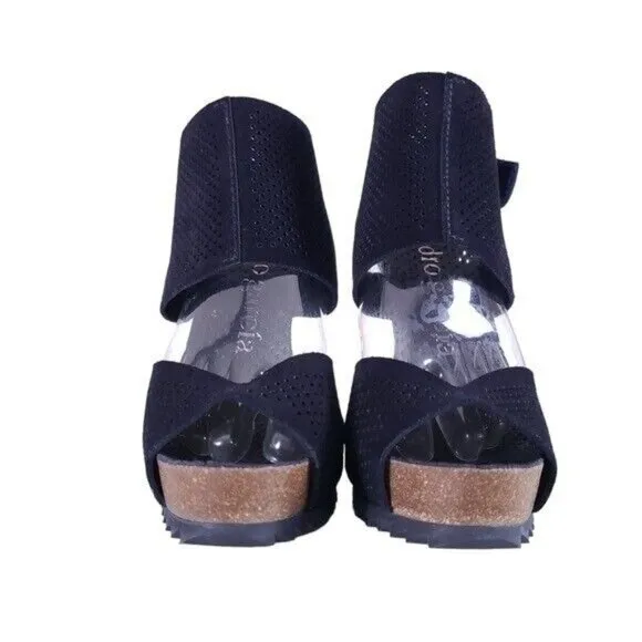 Pedro Garcia Blue Suede Ankle Wrap High Heel Sandals Shoes 37 Size 7 Lug Sole