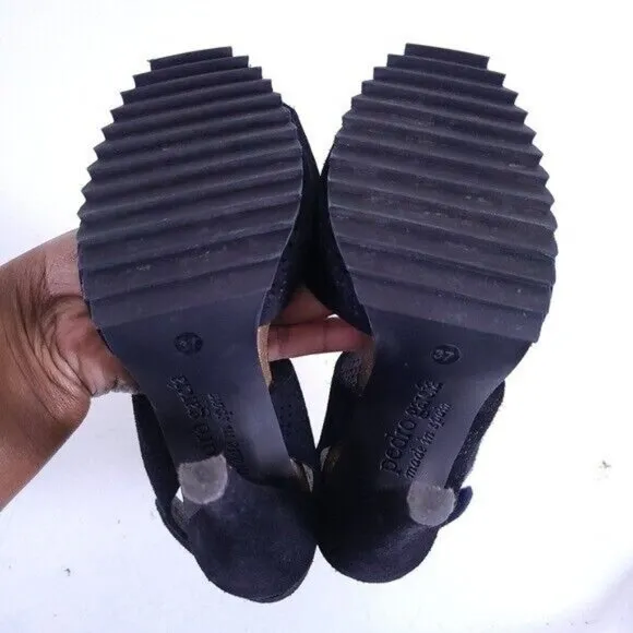 Pedro Garcia Blue Suede Ankle Wrap High Heel Sandals Shoes 37 Size 7 Lug Sole