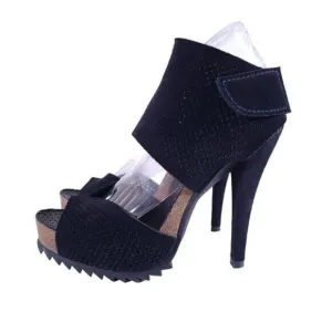 Pedro Garcia Blue Suede Ankle Wrap High Heel Sandals Shoes 37 Size 7 Lug Sole