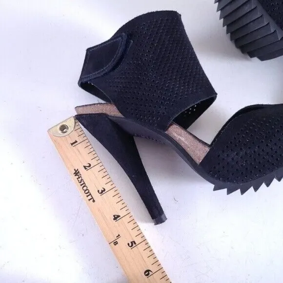 Pedro Garcia Blue Suede Ankle Wrap High Heel Sandals Shoes 37 Size 7 Lug Sole