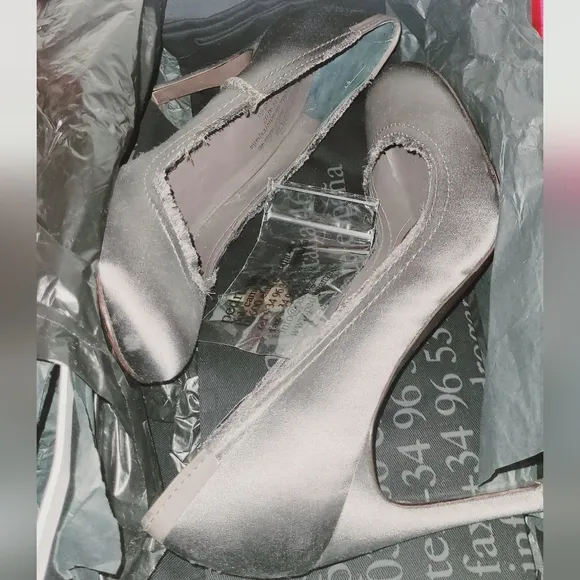 Pedro Garcia grey frayed satin shoes high heels size 8 / 38 NEW