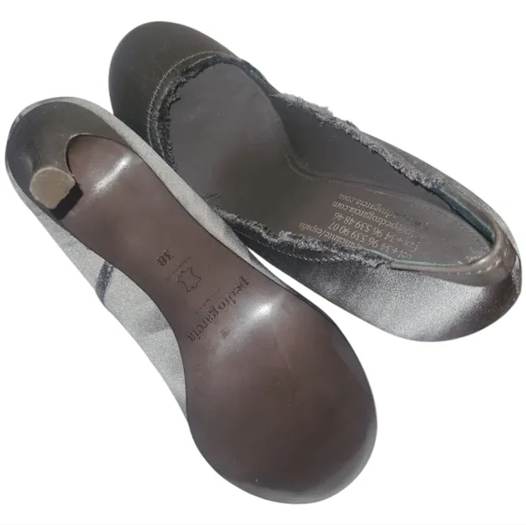 Pedro Garcia grey frayed satin shoes high heels size 8 / 38 NEW