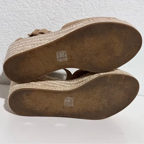 Pelle Moda Latte Kid Suede Leather Ankle Strap Wedge Sandals 5.5