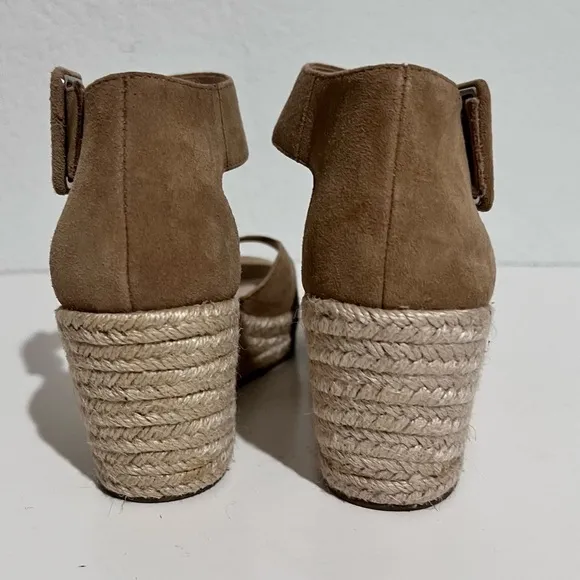 Pelle Moda Latte Kid Suede Leather Ankle Strap Wedge Sandals 5.5