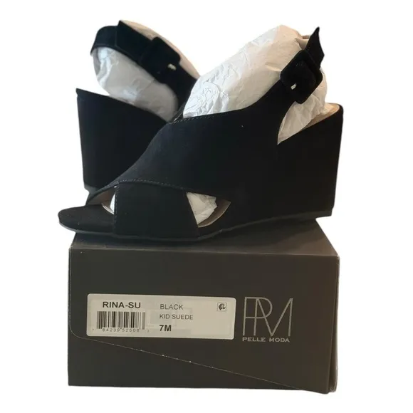 Pelle Moda Women’s Rina Wedge Sandal | Black | US 7