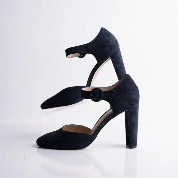 Pelle Moda Womens Pierce Midnight Kid Suede Heels Pumps Shoes Navy Blue US 9.5