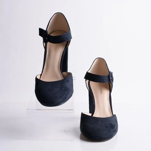 Pelle Moda Womens Pierce Midnight Kid Suede Heels Pumps Shoes Navy Blue US 9.5