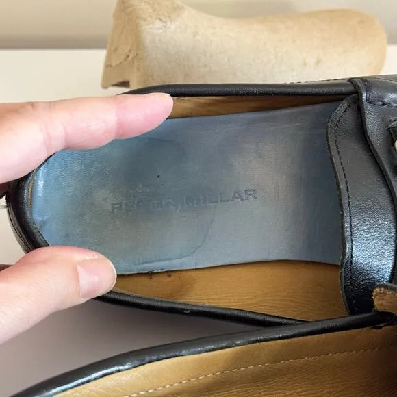 Peter Millar Loafer Shoes Men 10M Black Leather Horse Bit Slip On Driving Casual