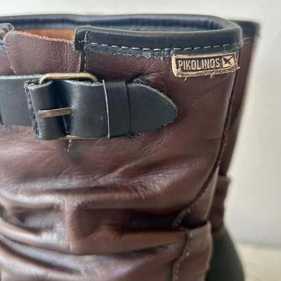 Pikolinos Le Mans leather biker boots Moto slouchy with buckles western 6.5 / 37