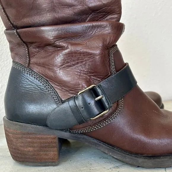 Pikolinos Le Mans leather biker boots Moto slouchy with buckles western 6.5 / 37