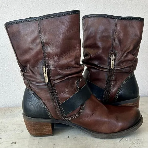 Pikolinos Le Mans leather biker boots Moto slouchy with buckles western 6.5 / 37