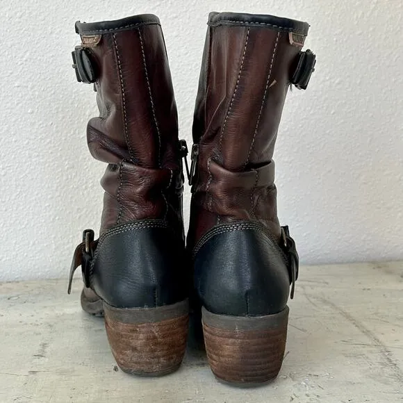 Pikolinos Le Mans leather biker boots Moto slouchy with buckles western 6.5 / 37