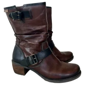 Pikolinos Le Mans leather biker boots Moto slouchy with buckles western 6.5 / 37