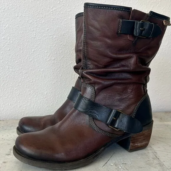Pikolinos Le Mans leather biker boots Moto slouchy with buckles western 6.5 / 37