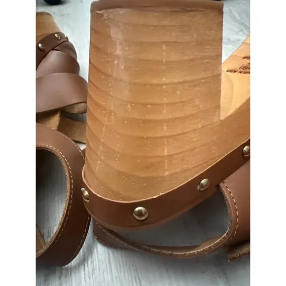 Pilcro Free People Florence Fisherman Brown Leather Clogs Sz 10