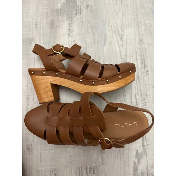 Pilcro Free People Florence Fisherman Brown Leather Clogs Sz 10