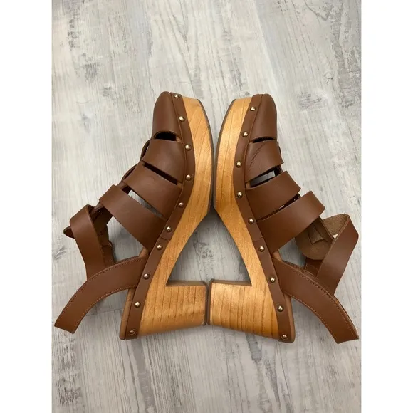 Pilcro Free People Florence Fisherman Brown Leather Clogs Sz 10