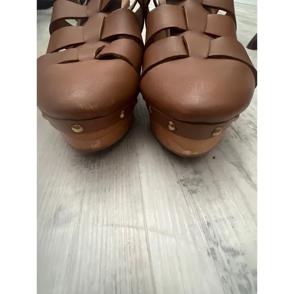 Pilcro Free People Florence Fisherman Brown Leather Clogs Sz 10