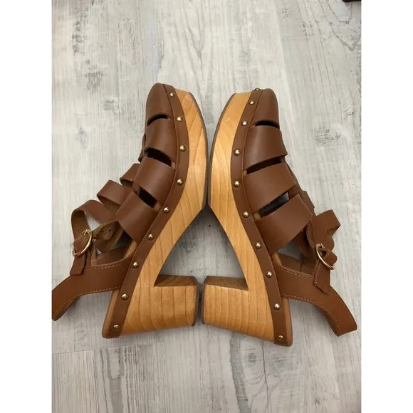 Pilcro Free People Florence Fisherman Brown Leather Clogs Sz 10