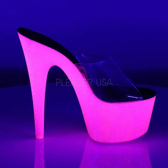 Platform UV Glow Glitter Clear High Heel Shoes
