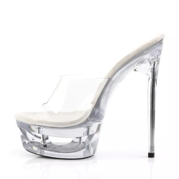 PLEASER ECLIPSE-601  Women's Clear 6&quot; Heel Cut-Out Platform Slide Shoes 9 new