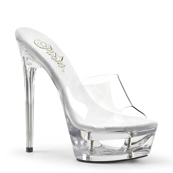 PLEASER ECLIPSE-601  Women's Clear 6&quot; Heel Cut-Out Platform Slide Shoes 9 new