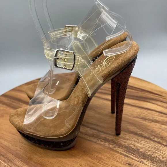 Pleaser ECLIPSE-608GT 6&quot; Heel Platform Ankle Strap Sandal Womens Size 6