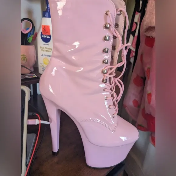 Pleaser Lace Up High Heel Boots, Size 9, Great Condition But Scuffs on Tips/Back