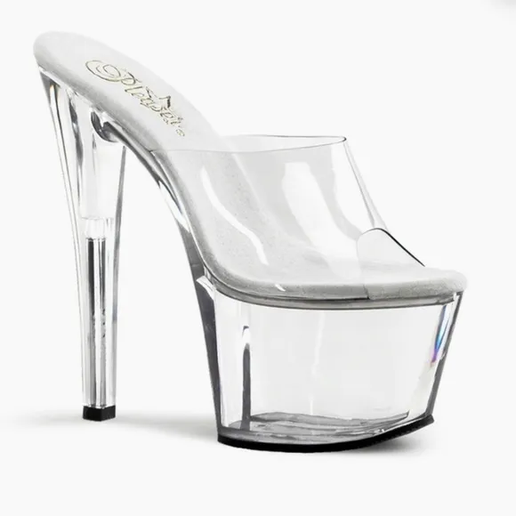 Pleasers Shoes Pumps Sexy Tall Platform White/Clear Exotic 7&quot; Heels size 14