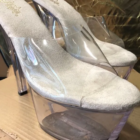 Pleasers Shoes Pumps Sexy Tall Platform White/Clear Exotic 7&quot; Heels size 14