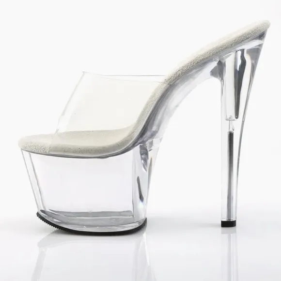 Pleasers Shoes Pumps Sexy Tall Platform White/Clear Exotic 7&quot; Heels size 14
