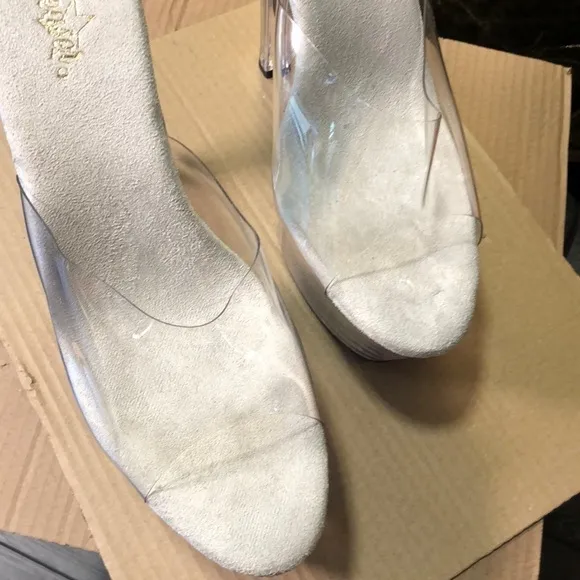Pleasers Shoes Pumps Sexy Tall Platform White/Clear Exotic 7&quot; Heels size 14