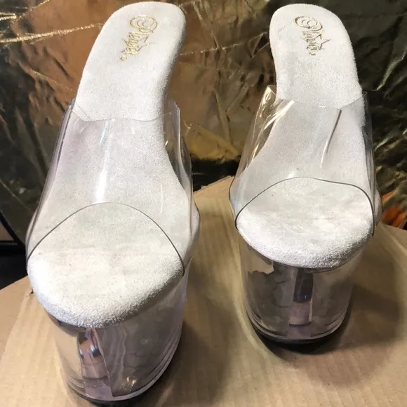Pleasers Shoes Pumps Sexy Tall Platform White/Clear Exotic 7&quot; Heels size 14