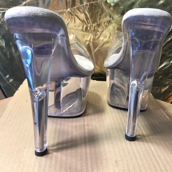 Pleasers Shoes Pumps Sexy Tall Platform White/Clear Exotic 7&quot; Heels size 14