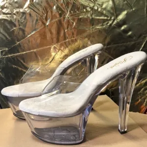 Pleasers Shoes Pumps Sexy Tall Platform White/Clear Exotic 7&quot; Heels size 14