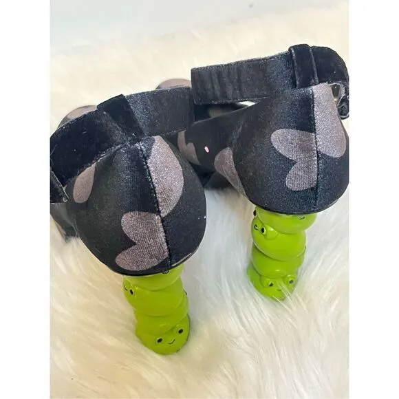 Pocketbean Retro Funky Black Heart Print Froggy Heel Shoes 9