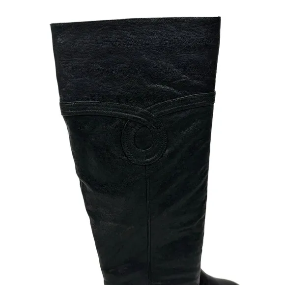 Poetic License Knee High Boots Black Leather Sultry Splash Sz 9 M Block Heel 00'