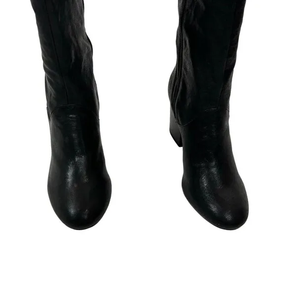 Poetic License Knee High Boots Black Leather Sultry Splash Sz 9 M Block Heel 00'