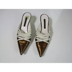 Pollini Womens Pumps 6.5 US Gold White Kitten Heels Shoes