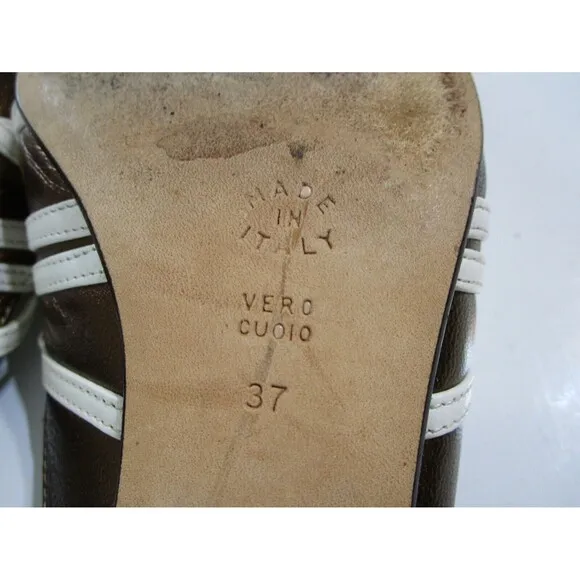 Pollini Womens Pumps 6.5 US Gold White Kitten Heels Shoes
