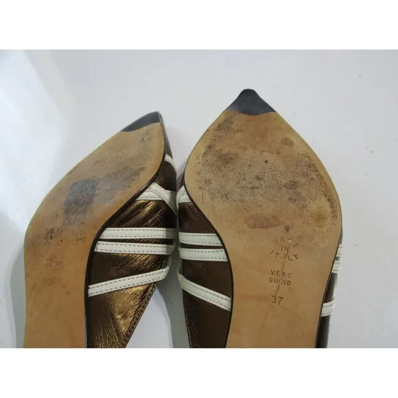 Pollini Womens Pumps 6.5 US Gold White Kitten Heels Shoes