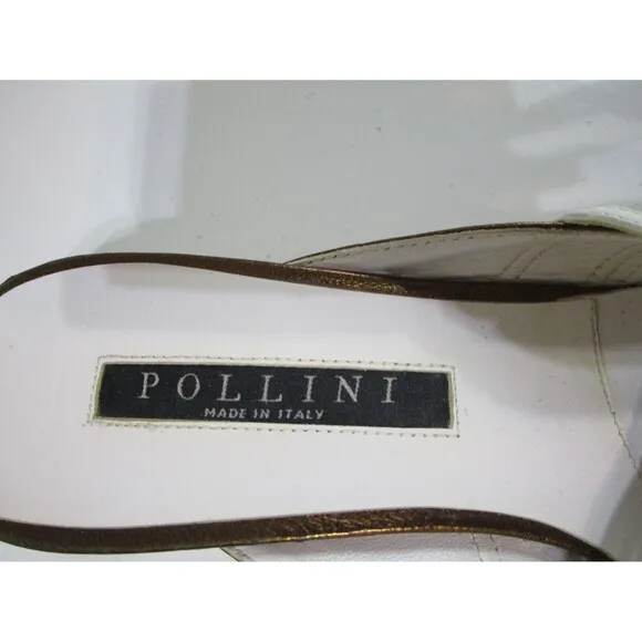 Pollini Womens Pumps 6.5 US Gold White Kitten Heels Shoes