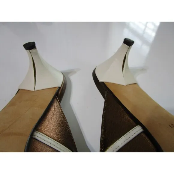 Pollini Womens Pumps 6.5 US Gold White Kitten Heels Shoes