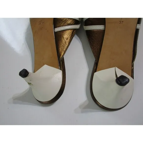 Pollini Womens Pumps 6.5 US Gold White Kitten Heels Shoes