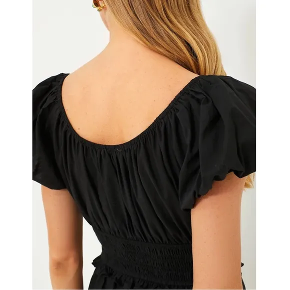POMANDER PLACE Black Puff Sleeve Flynn Dress