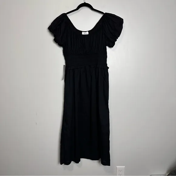 POMANDER PLACE Black Puff Sleeve Flynn Dress