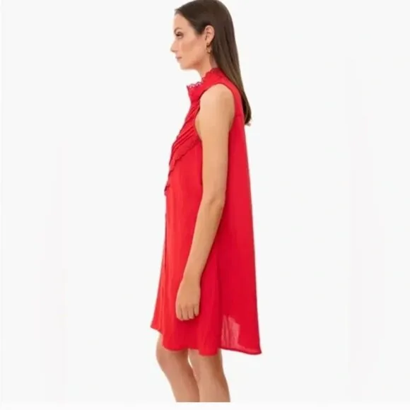 POMANDER PLACE Dutton Eyelet Lace Sleeveless Mini Dress Poppy Red