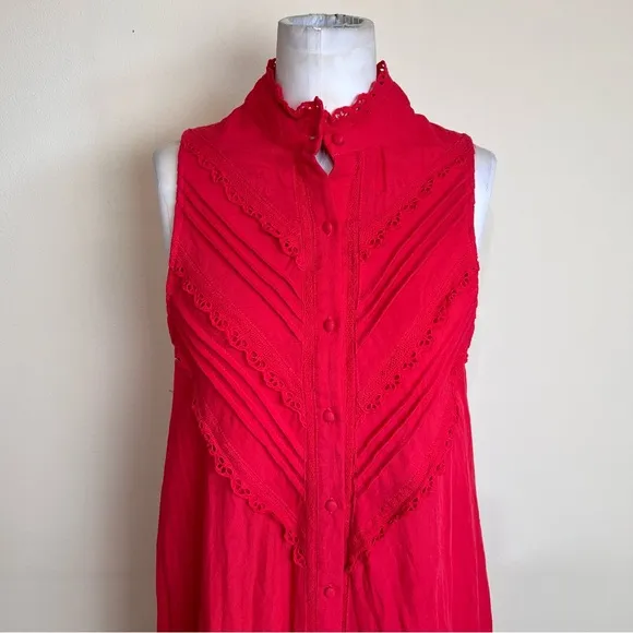 POMANDER PLACE Dutton Eyelet Lace Sleeveless Mini Dress Poppy Red