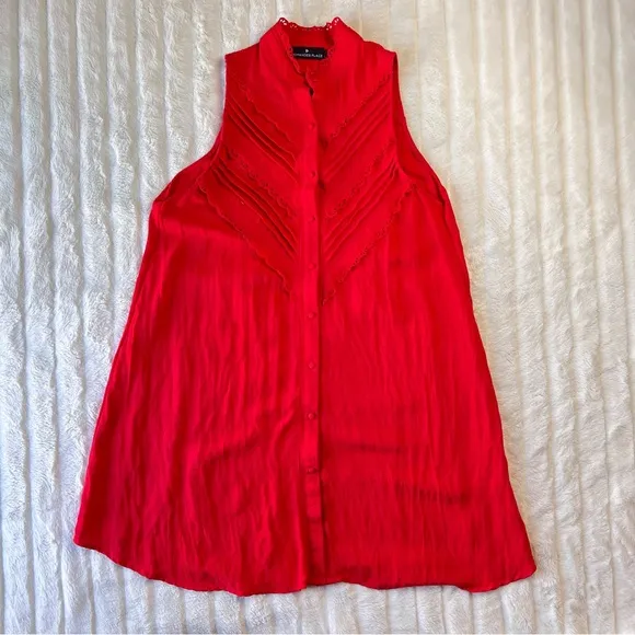 POMANDER PLACE Dutton Eyelet Lace Sleeveless Mini Dress Poppy Red